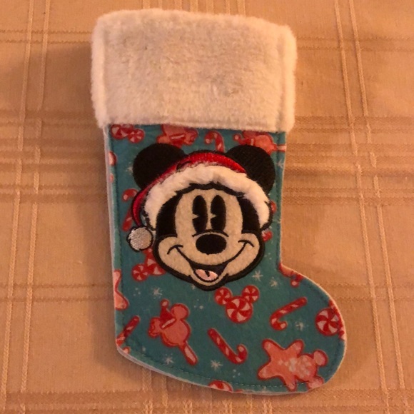 Mickey Mouse Christmas Stocking (mini size).  Teal peach tone accent design. - Picture 1 of 7